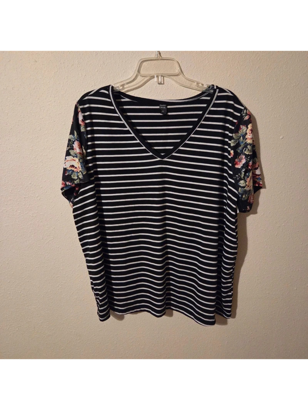 Emery rose black striped t shirt floral sleeve